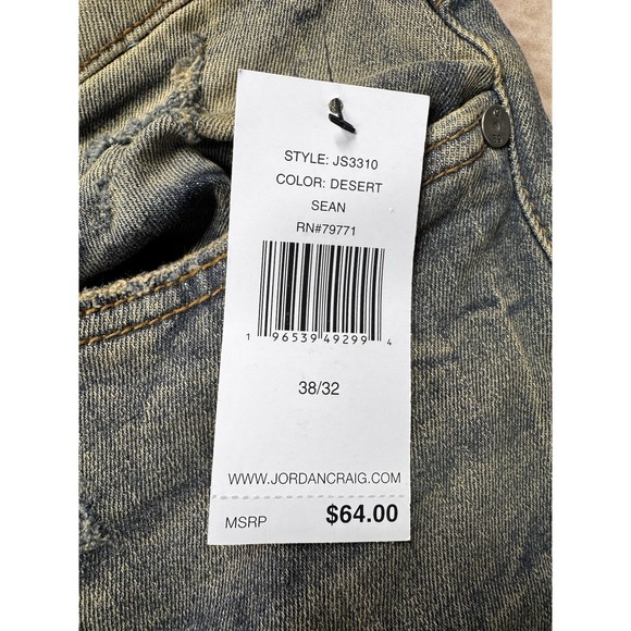 Men JORDAN CRAIG Distressed Stretch Desert Gold Washed Denim Jean Pant 38x32 NWT - Picture 7 of 11